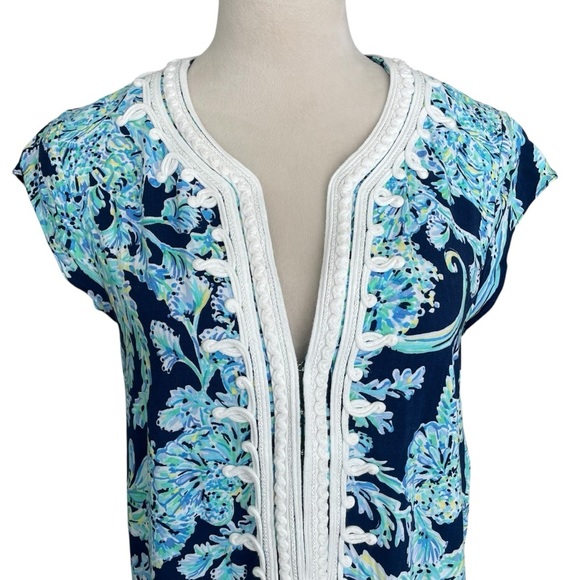 Lilly Pulitzer Madia Tunic Blue Dress Women Size L Coastal Nautical Floral Rayon - Picture 4 of 7